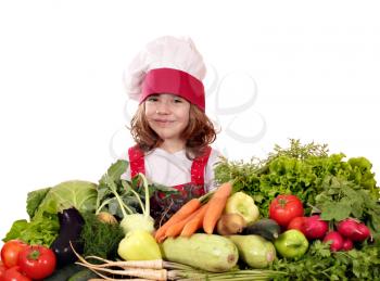 beautiful little girl cook with vegetables