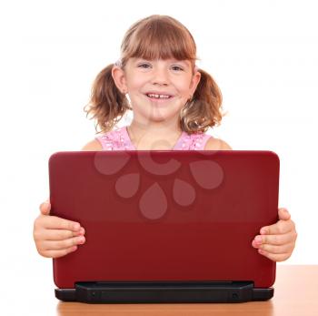 happy little girl with laptop