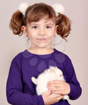 little girl with white bunny portrait