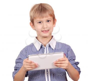 happy boy with tablet pc portrait
