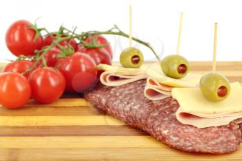 salami cheese olives and tomatoes