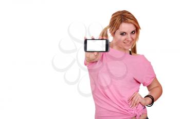teenage girl with smart phone on white 