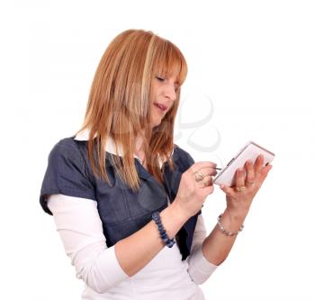 woman with tablet pc on white