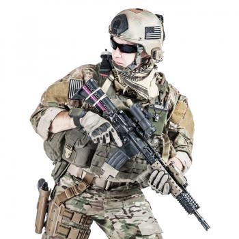 United States Army ranger with assault rifle