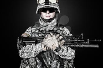 United States paratrooper airborne infantry studio shot on black background