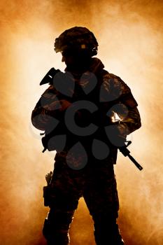 United States paratrooper airborne infantry in the smoke