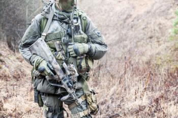 Jagdkommando soldier Austrian special forces equipped with Steyr assault rifle during the raid