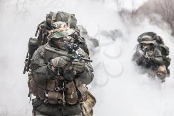 Group of jagdkommando soldiers Austrian special forces in the smoke