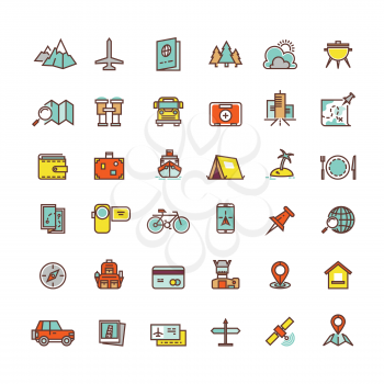 Tourism and transport flat vector icons for web and mobile app. Tourism travel vacation and transport for tourism illustration
