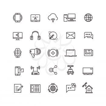Media and communication line vector icons. Communication media web internet, mobile technology for communication illustration
