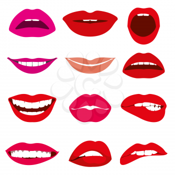 Girl mouth lip gestures of different emotions vector set. Fashion of mouth lips and illustration beauty sexy kiss lips