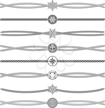 Marine ropes vector dividers and borders. Rope divider, marine rope line, rope dividers illustration
