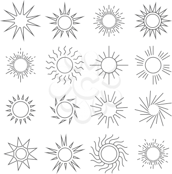 Sun line vector icons. Nature sun in linear style, weather hot sun set illustration