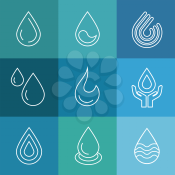 Water linear vector symbols. Drop water and outline nature water drop liquid illustration