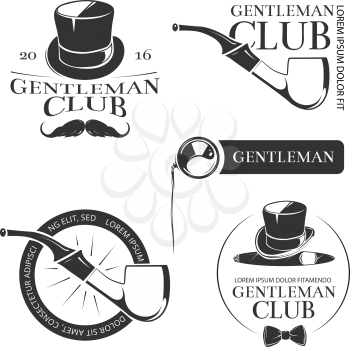 Retro gentleman club vector logos, emblems, labels, badges. Gentleman club logo and sign label or badge with hat for club gentleman illustration