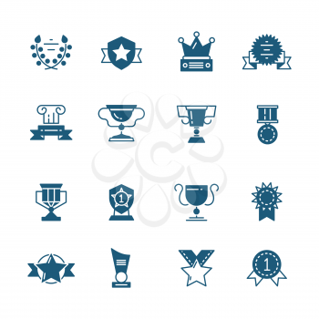 Vector awards, prizes and trophy black signs. Prize cup or goblet and prize achievement illustration