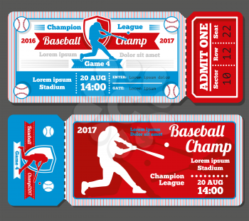Vintage baseball, sports vector tickets set. Baseball ticket and banner sport ticket game illustration