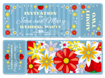Retro boarding pass ticket wedding invitation template. Invitation ticket to wedding and vintage card pass wedding illustration