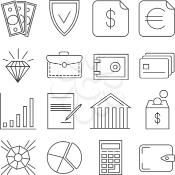 Money finance payments vector thin line icons. Finance payment money and banking exchange money illustration
