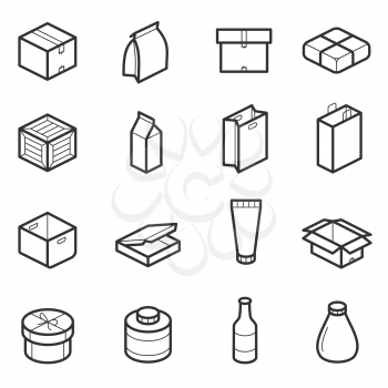 Packaging outline vector icons. Cargo goods and delivery, icon cardboard packaging. Container carton and parcel of packaging illustration