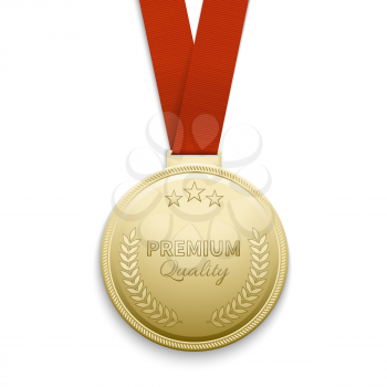 Premium quality gold medal vector illustration. Medal of premium quality and golden medal emblem