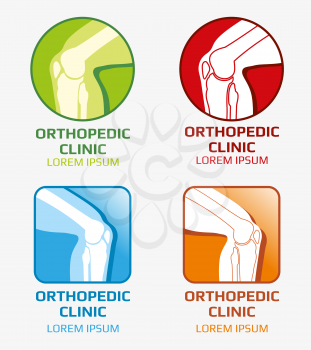 Knee joint bones vector orthopedic clinics and diagnostic centers logo. Medicine care concept. Logo for orthopedic clinic and medicine diagnostic clinic illustration