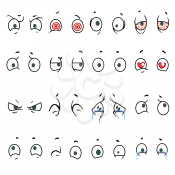 People cartoon eyes in variety expressions with anger and sadness, surprise and happiness. Vector comic book characters