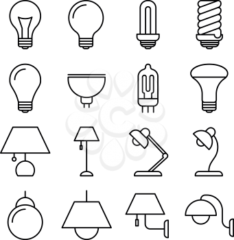 Lamp line vector icons. Set of lamp in linear style. Lamp for energy saving and conservation illustration