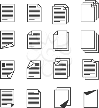 Paper document, page vector icons set. File document and paper page document for business