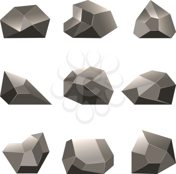 Polygon stone or poly rock vector icons. Set of triangular stones illustration