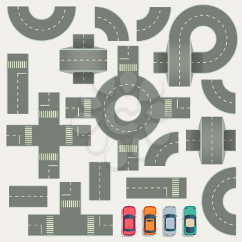 Highway road construction map top view vector elements. Part of road highway, illustration highway road for traffic