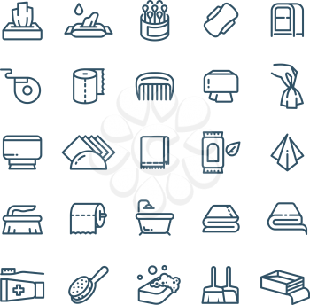 Clean hands and antiseptic napkins vector line icons. Sanitary and hygiene symbols. Paper hand for hygiene, napkin clean for toilet illustration