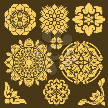 Thai traditional vector ornament and frame borders set. Thai frame traditional, element vintage thailand style illustration