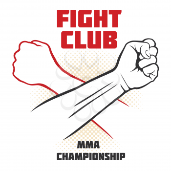 Fight club vector poster with strong hand emblem. MMA fighting background. Mma battle club, martial mixed art illustration
