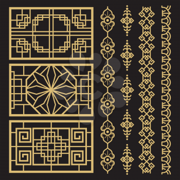 Chinese decoration, traditional antique korean borders and frames. Chinese and korean traditional pattern. Vector illustration