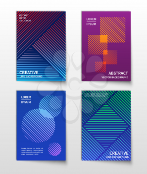 Minimalist line dynamic halftone. Abstract geometric vector modern backgrounds set. Trendy banner or brochure with halftone geometric illustration