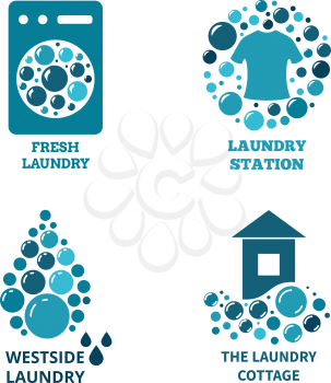 Water bubbles creative vector logo. Laundry icon with bubble clean soap illustration