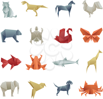 Origami paper animals asian creative vector art. Origami japan animal butterfly and bear, turtle and giraffe illustration