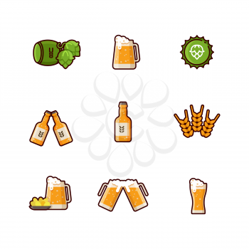 Beer vector line icons isolated on white background. Beer drink beverage, glass and bottle illustration