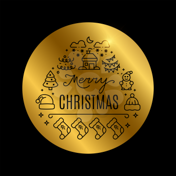 Christmas golden vector banner with shine effect isolated on black illustration