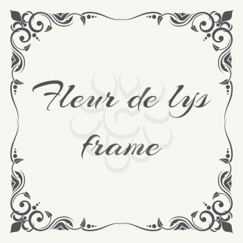 Fleur de lys ornate frame white background. Floral frame vector illustration