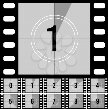 Countdown frames. Retro film movie timer universal counter with numbers. Vector set of countdown frame to start video illustration