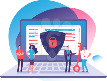 Application data protection. Exposed access code security, website and internet safety and online privacy vector concept. Security and protection laptop data illustration
