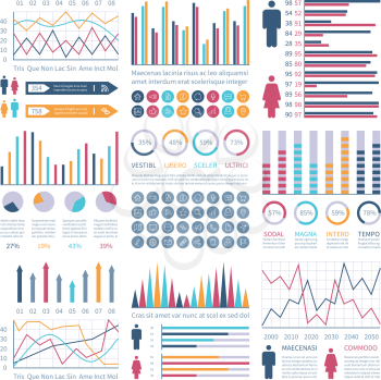 Infographic charts. Financial flow chart trends graph. Population infocharts. Statistics bar diagram. Presentation vector infographics. Illustration of gender stats chart and graph, info visualization