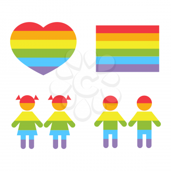Gay family LGBT rights raibow icons white. Bright color homosexual community illustration