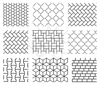 Set of vector tile seamless patterns in black and white. Background abstract of set illustration