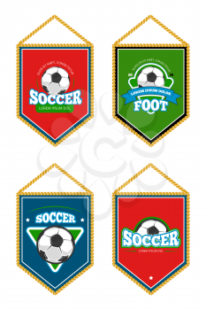 Soccer club pennants set with logo templates isolated. Collection of flag banner illustration