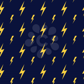 Yellow vector lightning dark blue seamless pattern. Yellow lightning decoration illustration