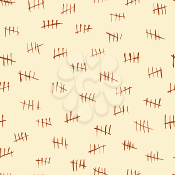 Tally scratch counting marks, waiting numbers vector seamless pattern. Tally scratch in jail, crossed out strokes on wall illustration
