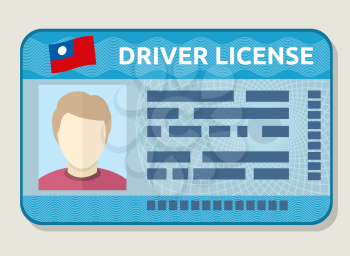 Vector car driving licence, identification card with photo, employee id. Flat sample of driving licence illustration